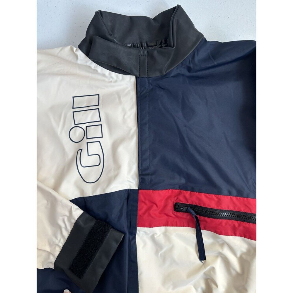 Gill Men's‎ Medium Vintage Rare Seam Sealed Cream Blue and Red Sailing Pullover